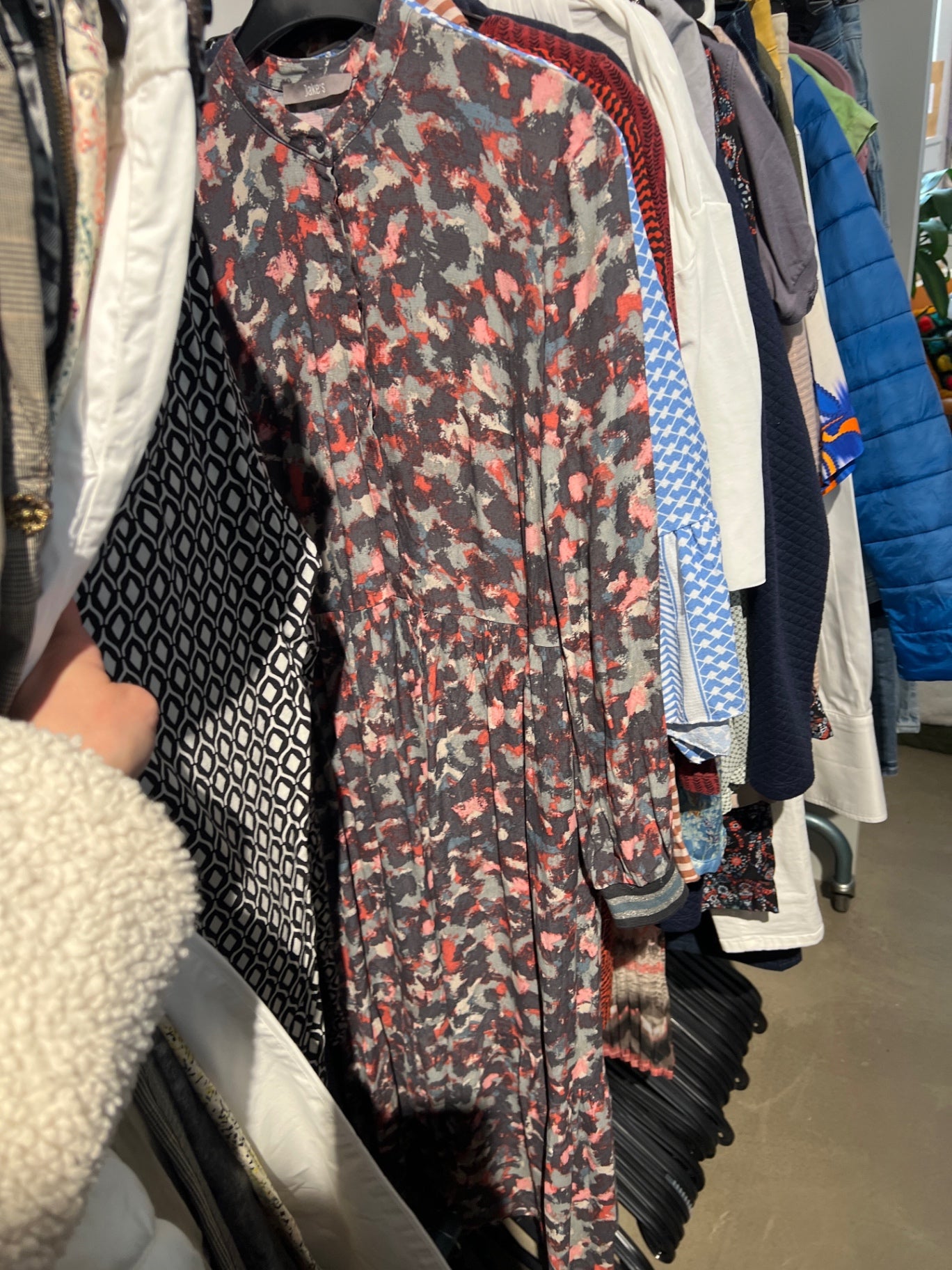 Jake*s Blusenkleid Grau m. buntem Muster Gr: S
