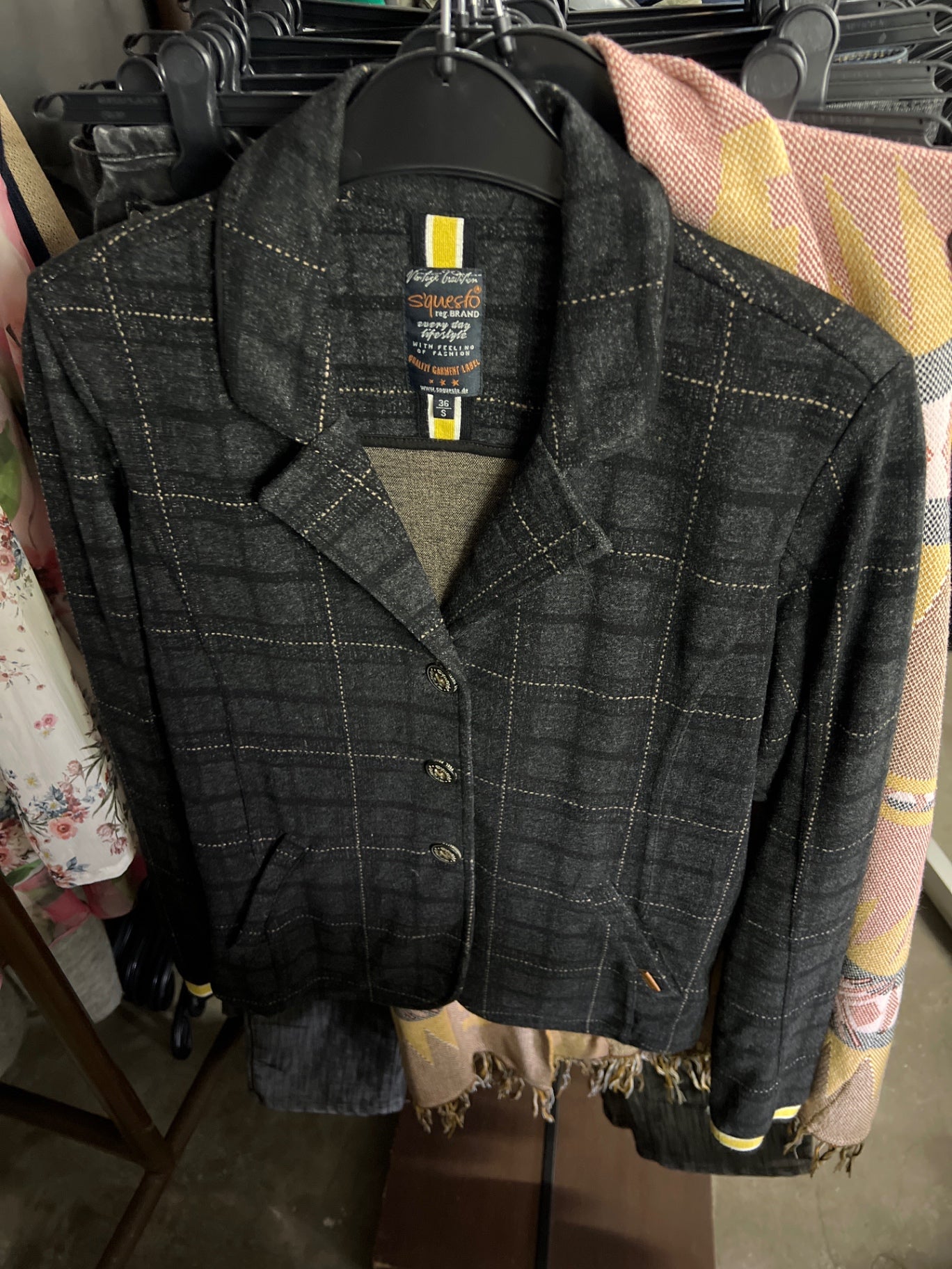 S‘questo Jacke/Blazer Grau Muster Größe: S