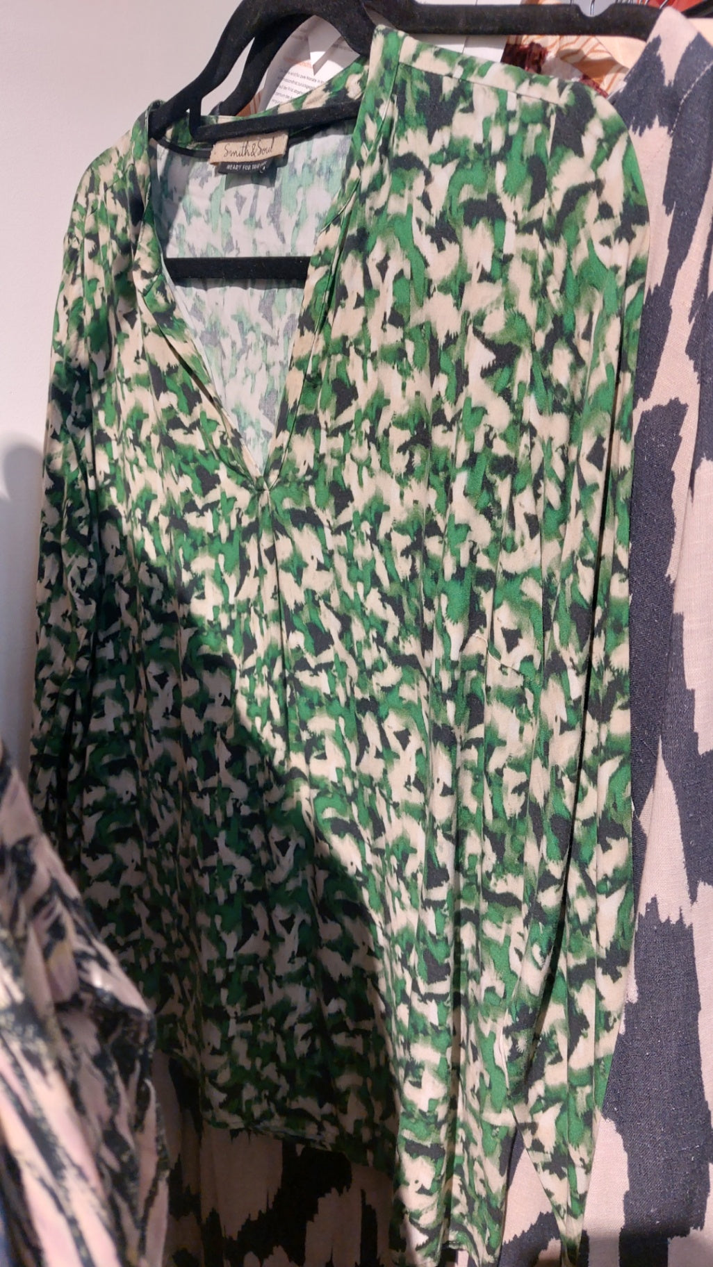Smith & Soul Bluse Grün/Weiß/Schwarz Gr.: M