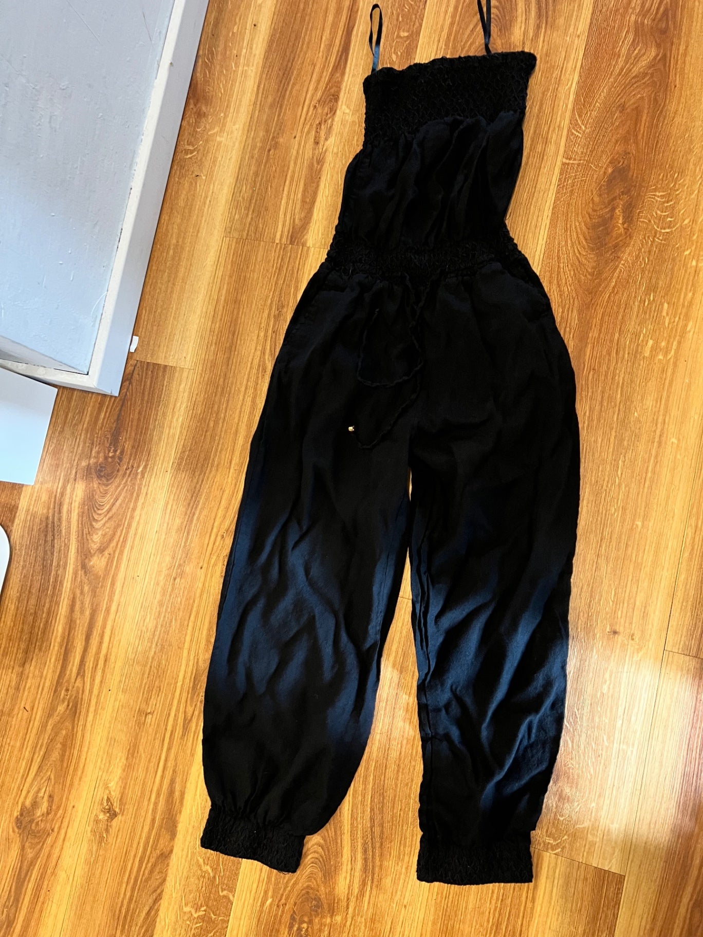 H&M Leinen Jumpsuit Schwarz Größe: S