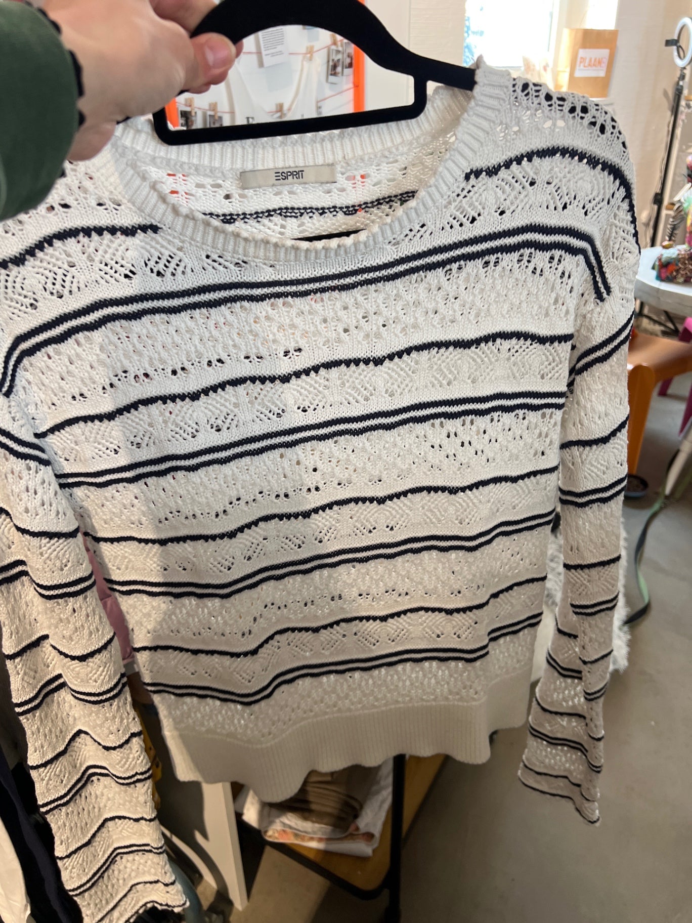 Esprit Pullover Weiß mit Schwarz Größe: M