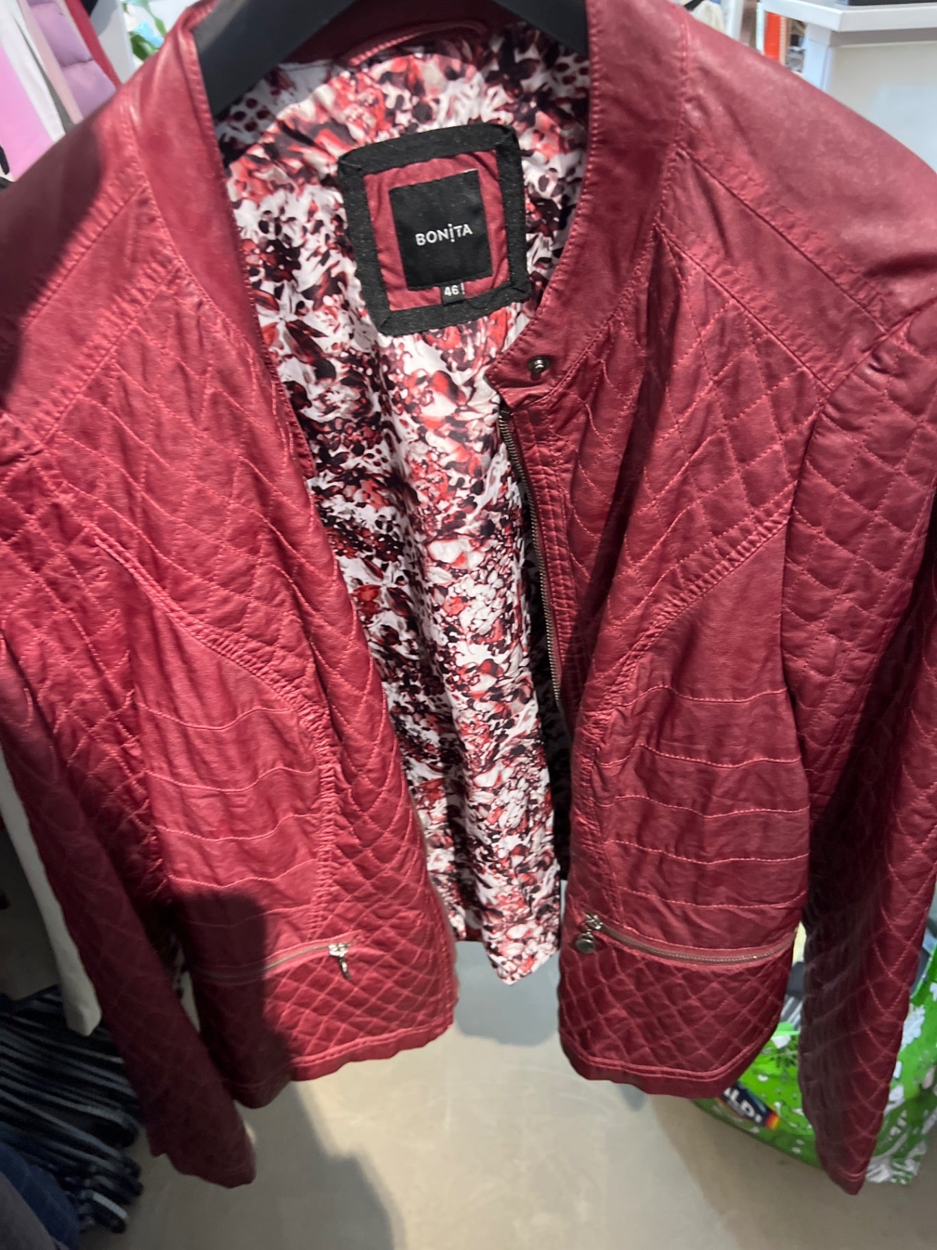 Bonita Lederjacke Burgunderrot Größe: 46