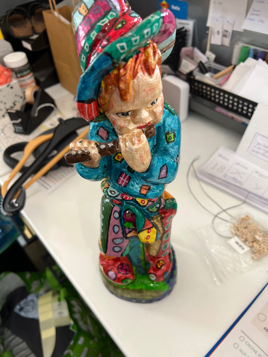 UPCYCLING Holzdeko Flötenspieler Bunt