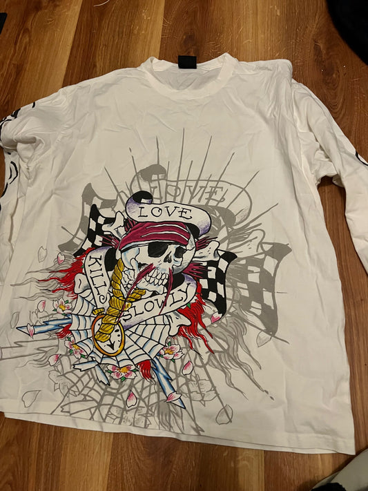 Ed Hardy Langarm-Shirt Weiß Größe: L
