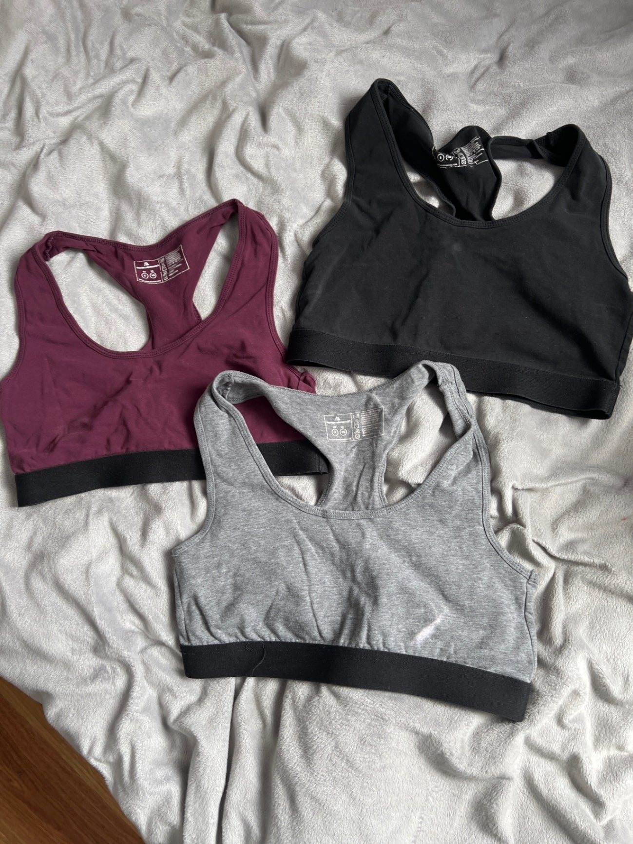 3 Sports-BHs Lila, Schwarz, Grau Größe:S