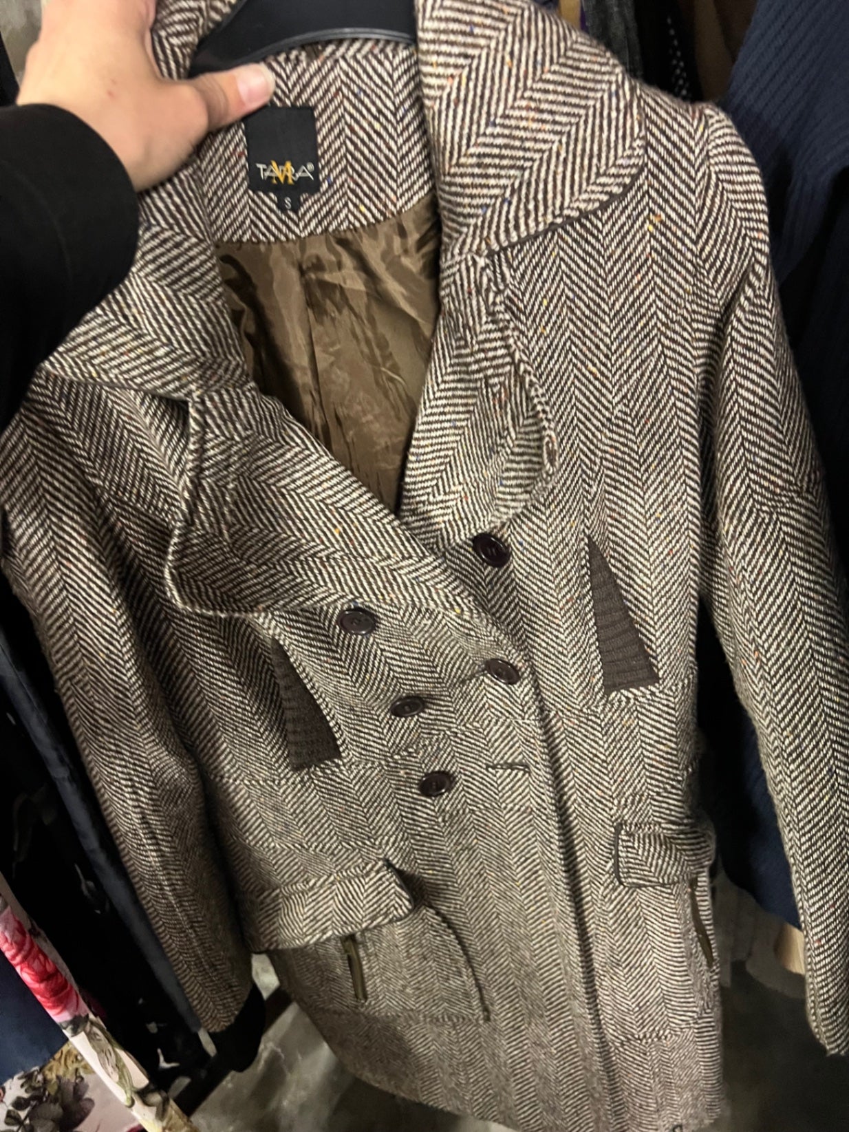 Tara Mantel Beige und Schwarz Größe: S