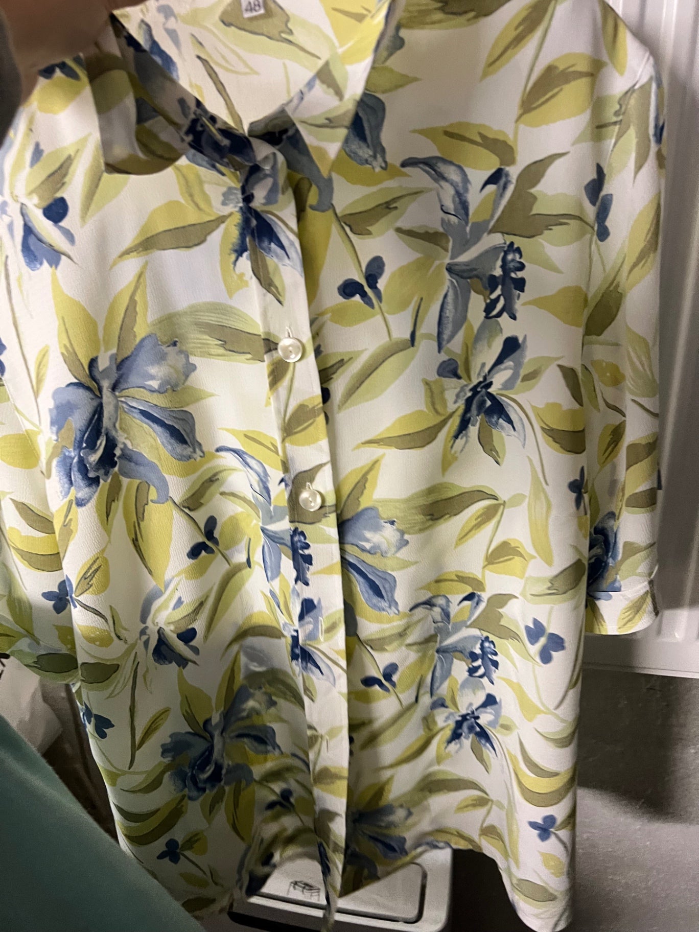 Delmod Vintage Bluse Weiß Grün Gr.: 48