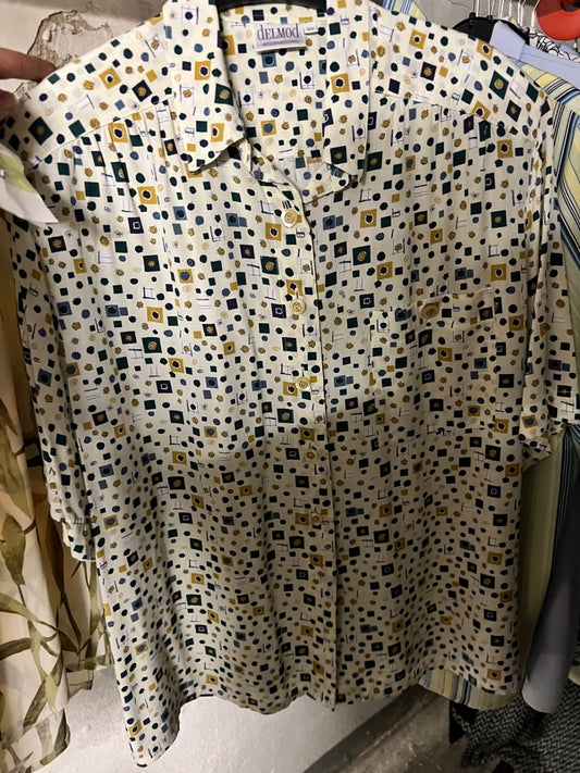 AS Vintage Bluse Weiß, Blau, Gelb Gr.: 48