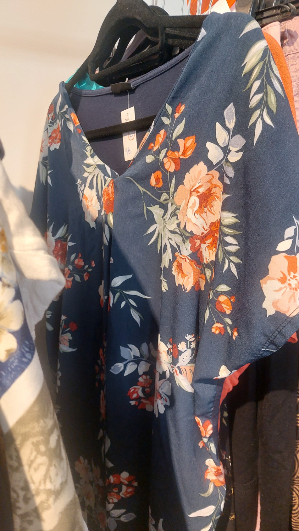 Janina Bluse Blau mit Blumenmuster Gr.: L