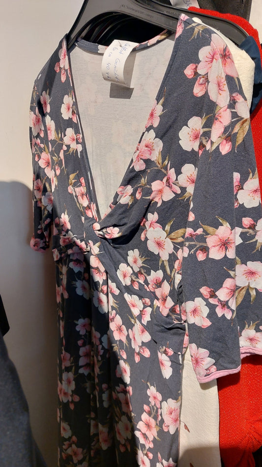 Selbst geschneidert Kleid Dunkelblau/Rosa Gr.: M/L