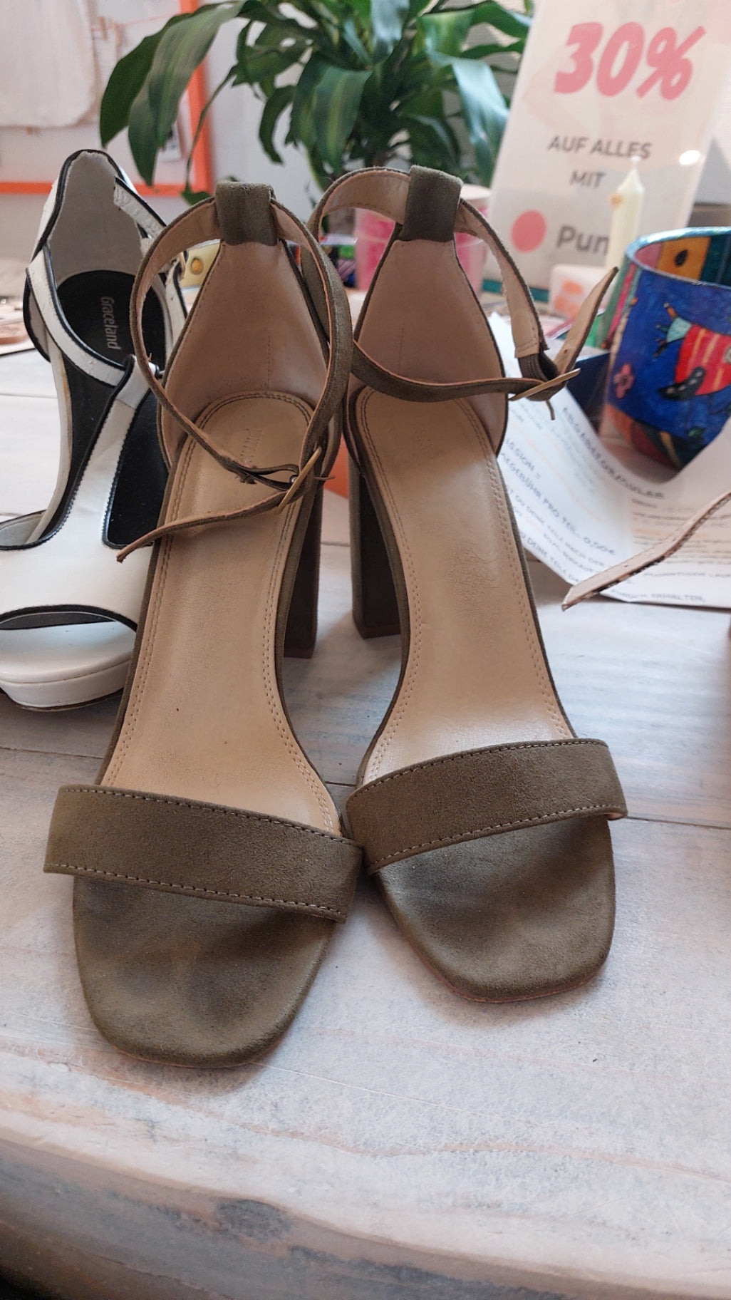Pimkie High Heel Sandalen Olivgrün Gr.: 39