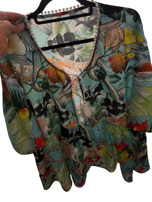 100% Silk Bluse Bunt Gr.: XXL