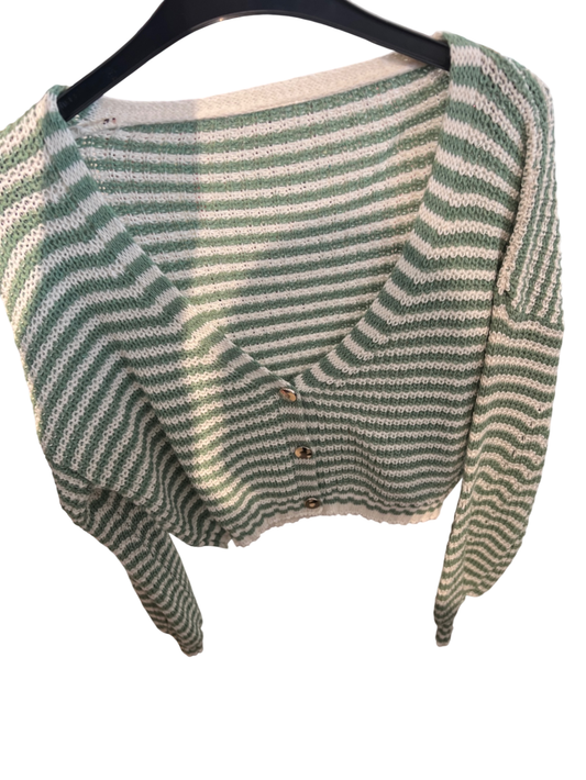 Strickjacke Grün und Weiß Streifen Gr.: M