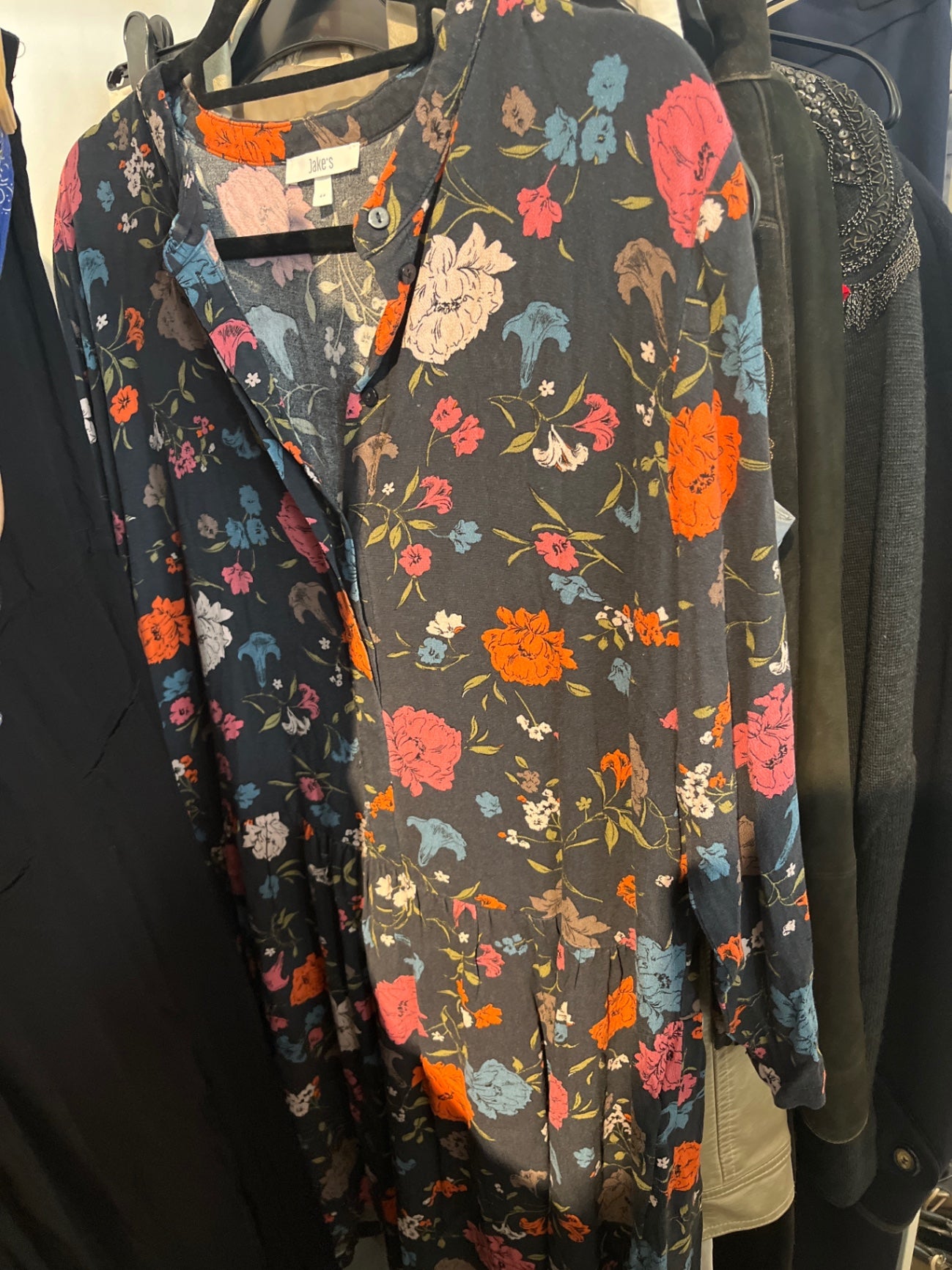 Jake's Kleid Dunkelgrau mit buntem Blumenmuster Gr.: 3XL