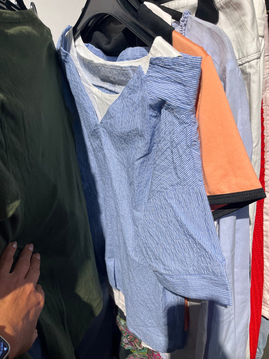 Benetton Bluse Blau mit Weiß Gr.: M