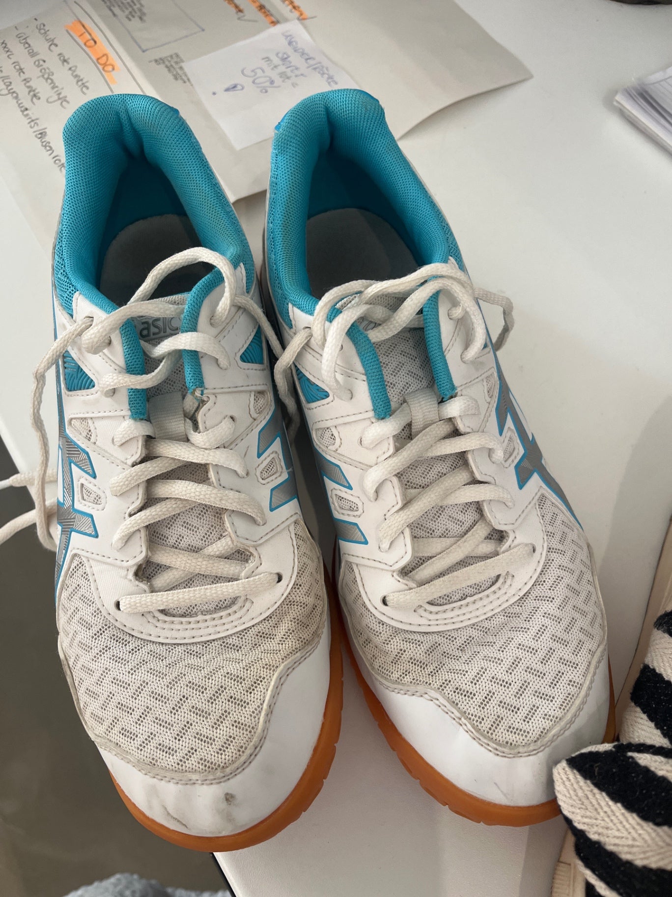 Asics Hallenschuhe Weiß, Türkis Gr.: 40