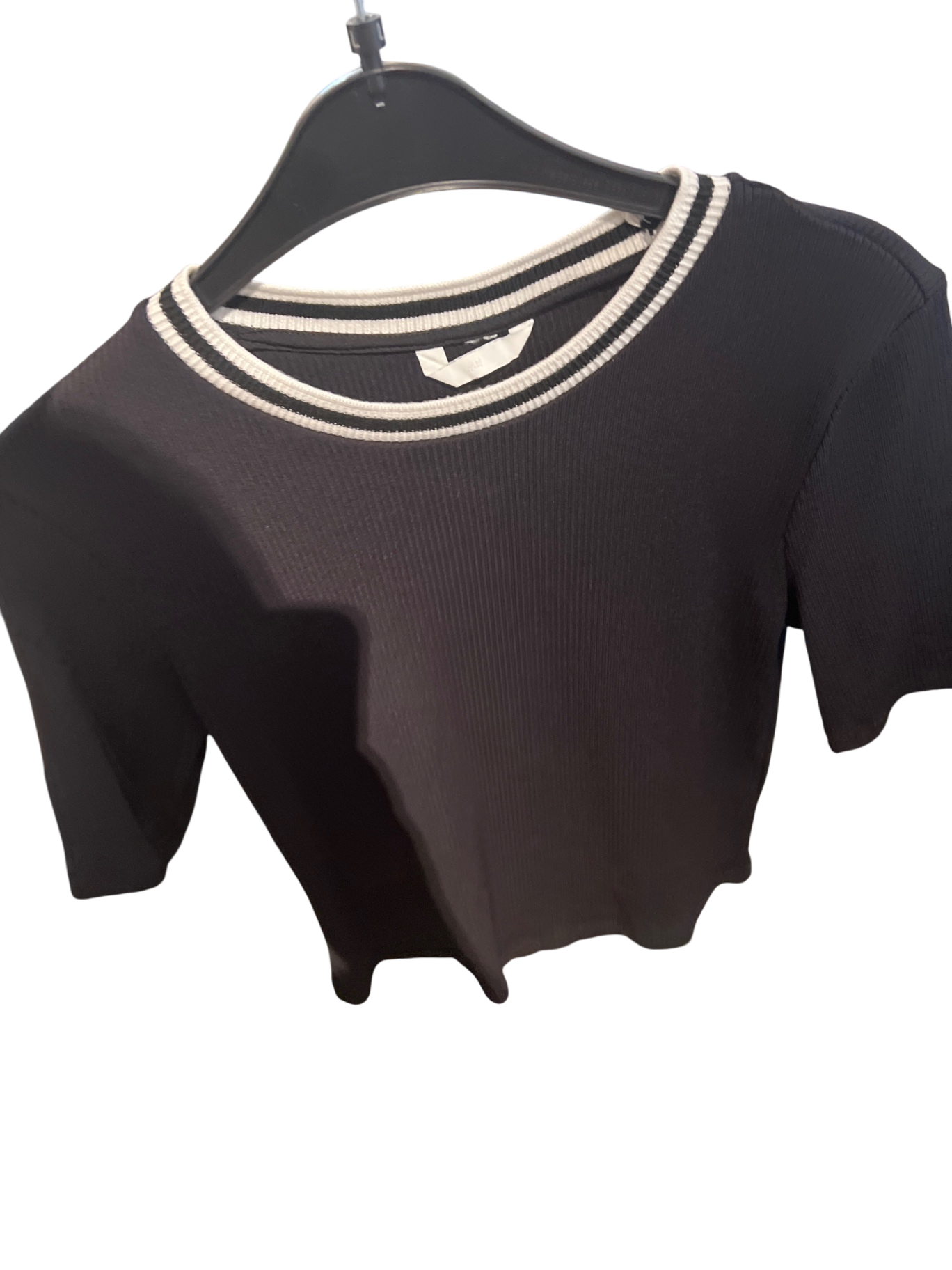 H&M T-Shirt Schwarz weißes Bündchen Gr.: M/L