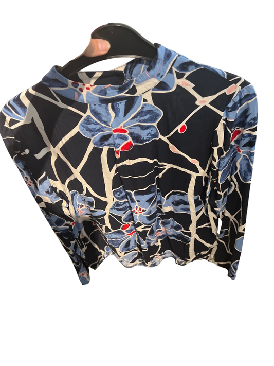 S‘questo Bluse Blau, Creme, Rot Gr.: M