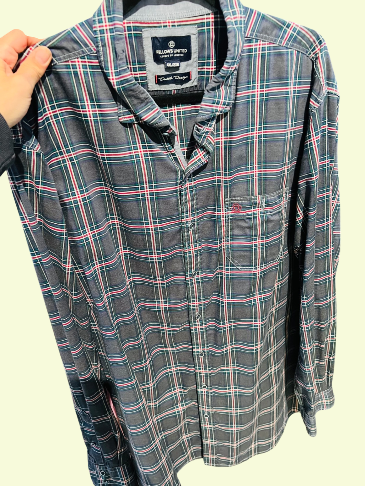 Fellows United Hemd Grün Rot Gr.: 3XL