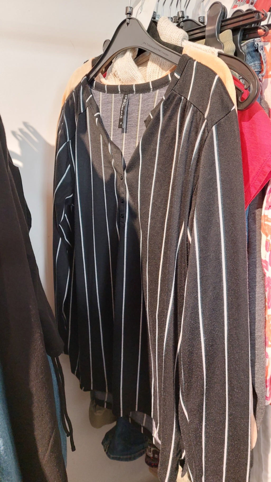 Jean Pascale Bluse Schwarz m. w. Streifen Gr.: M