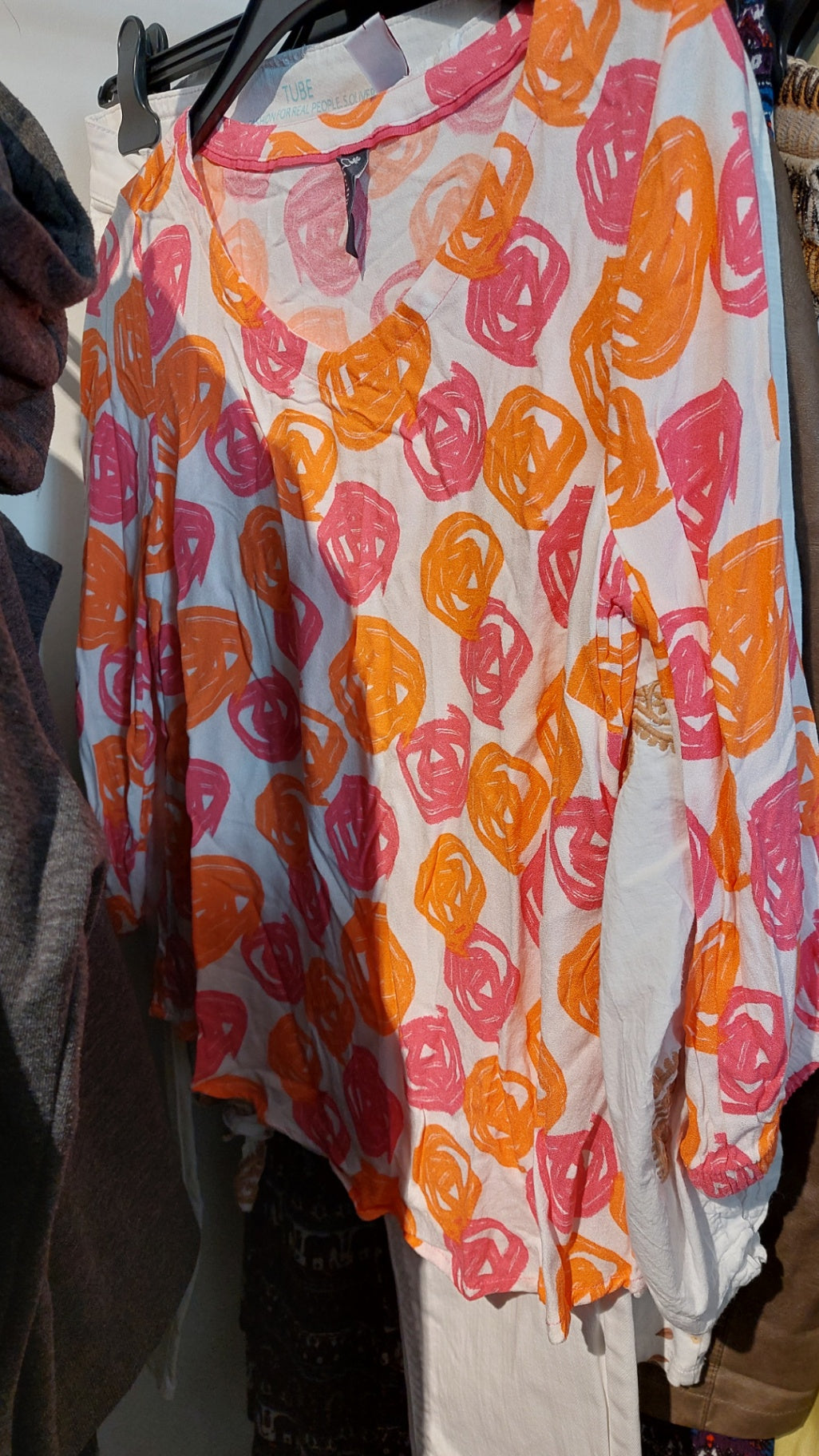 Multiblu Bluse Weiß/Pink/Orange Gr.: M