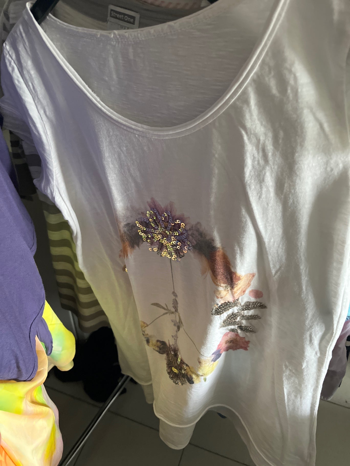 ZABAIONE T-Shirt Weiß, Blumen peace Gr.: S