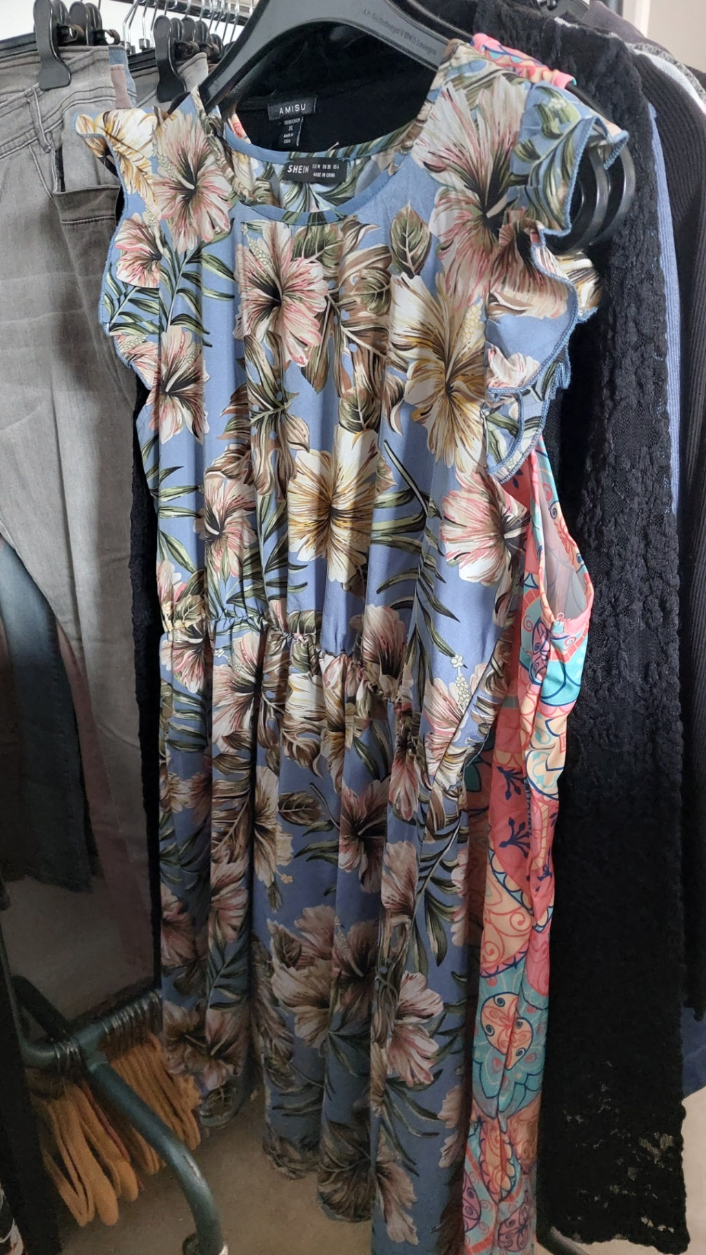 Shein Kleid Blau, Mehrfarbig Gr.: M