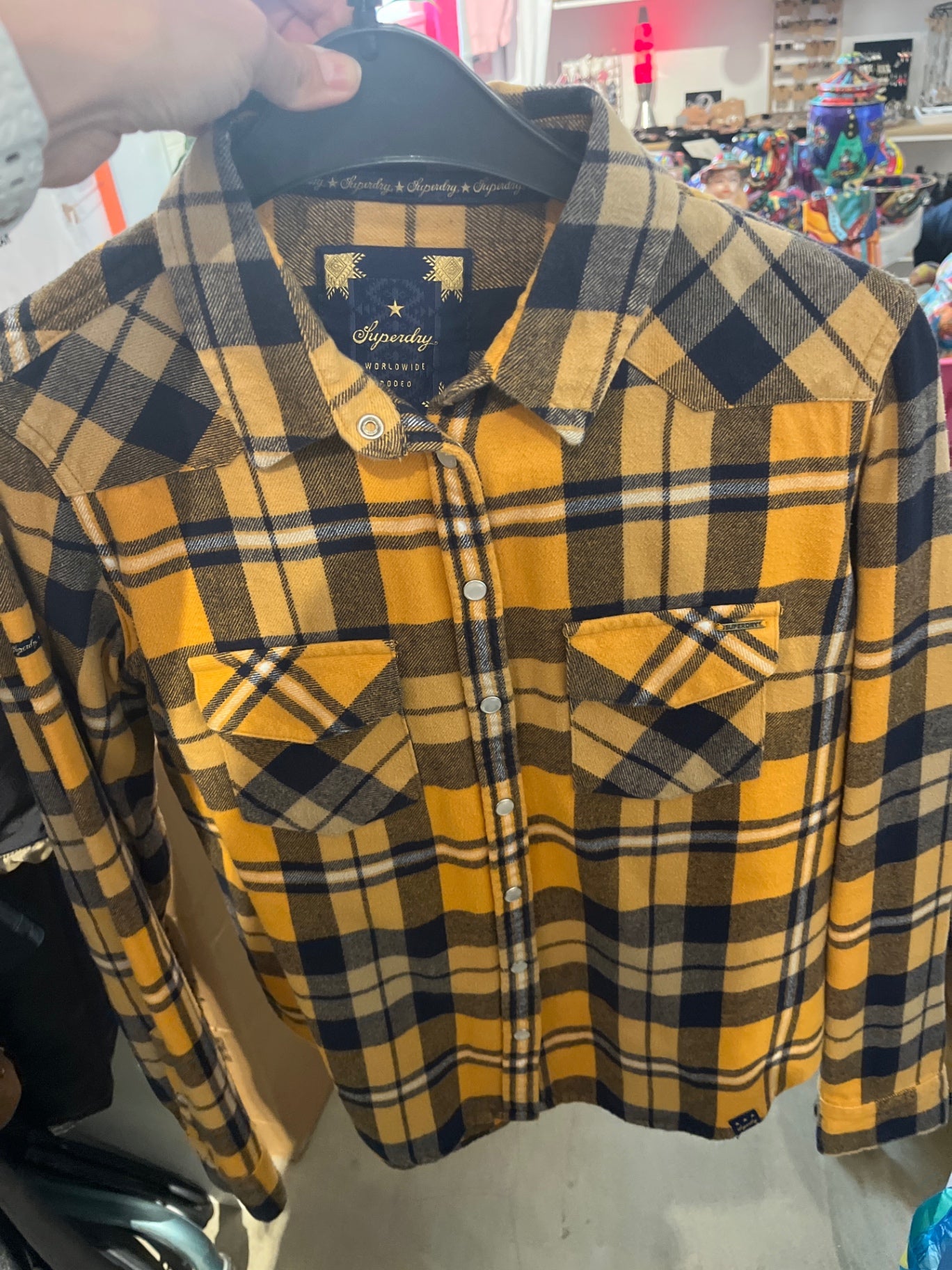 Superdry Bluse Gelb und Schwarz kariert Gr.: S
