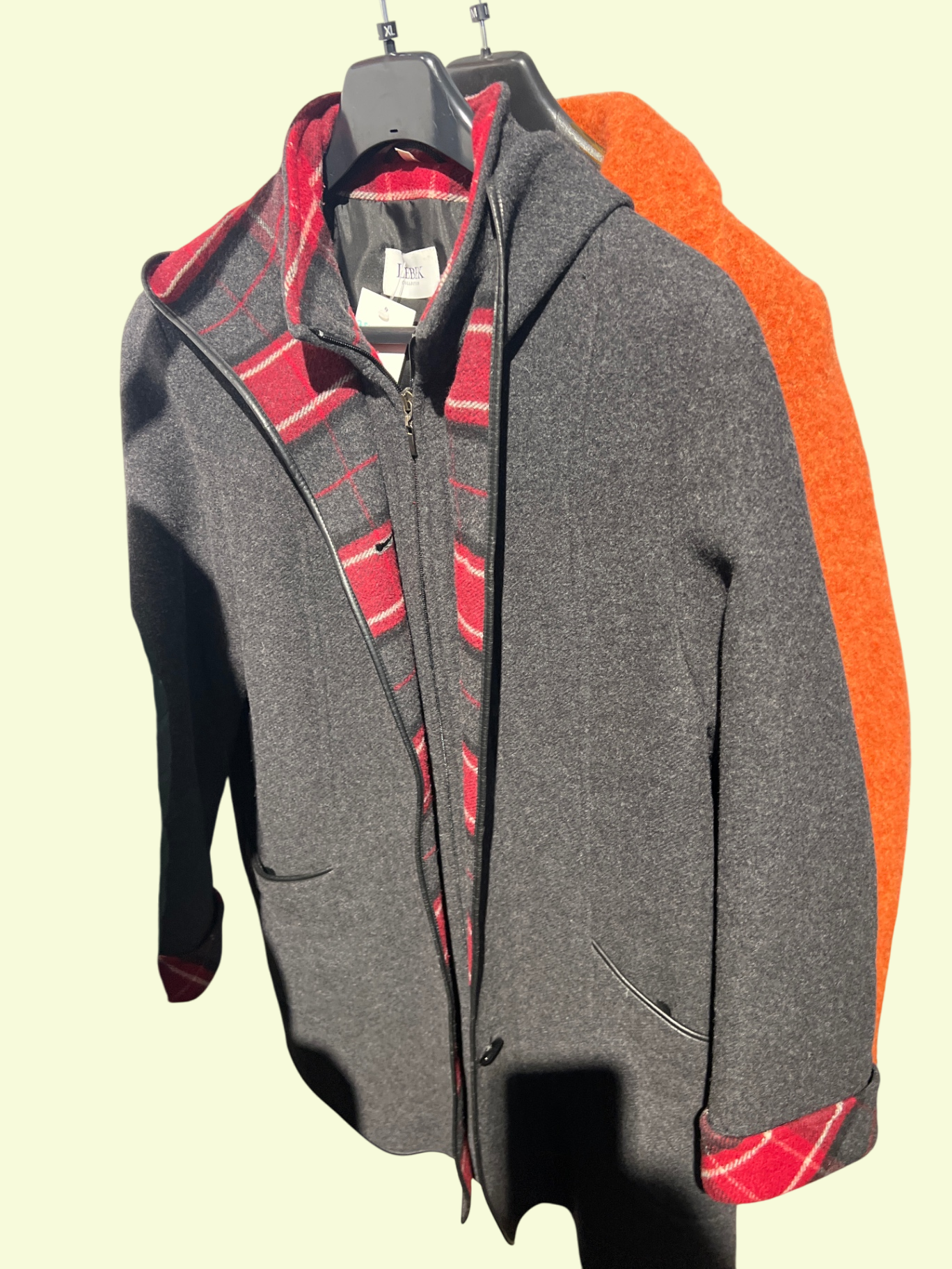 Lebek Wollmantel Grau, Rot Gr.: XL