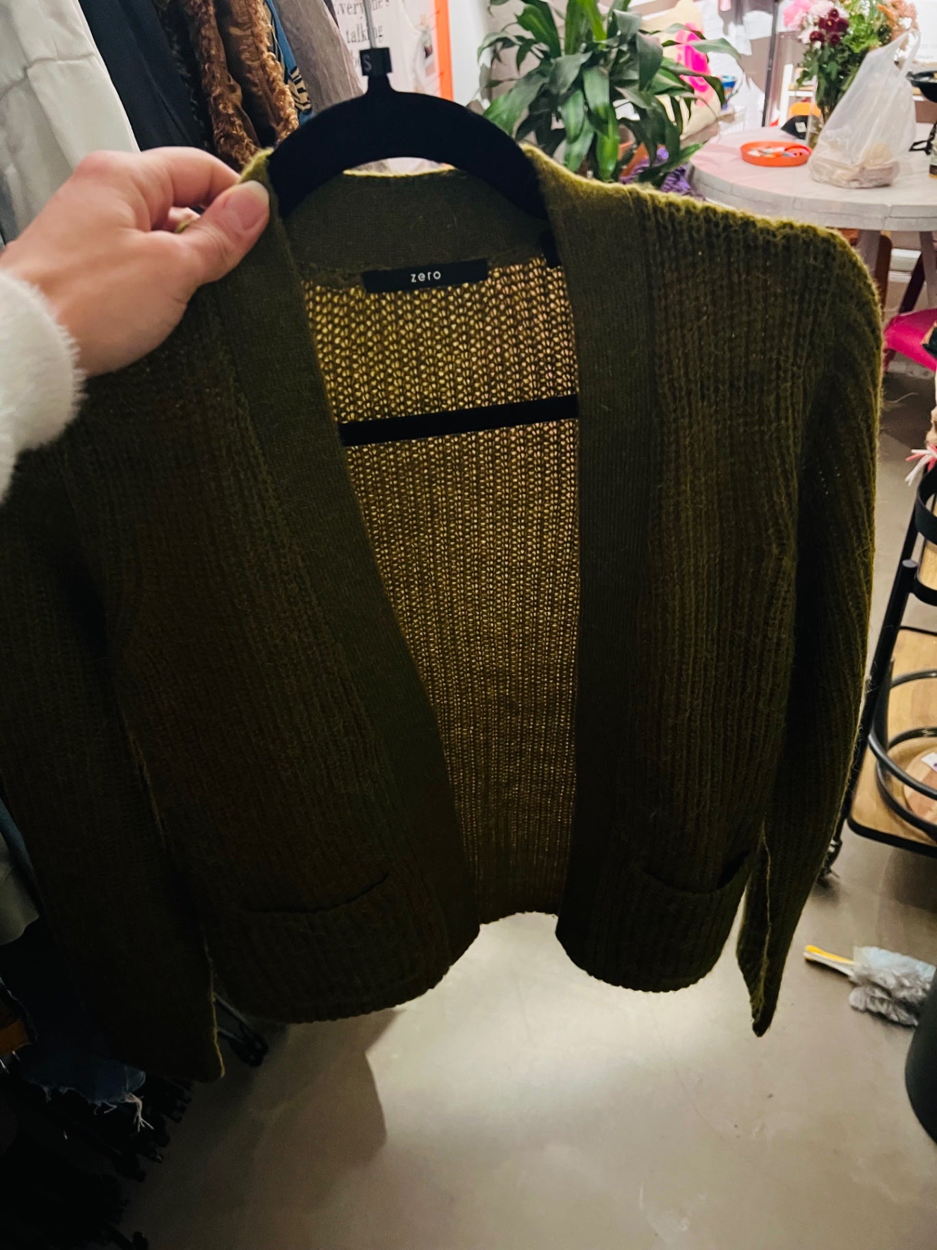 Zero Strickjacke Alpaka Olivgrün Gr.: S