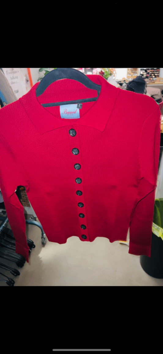 Banned Retro Strickjacke Rot Gr.: S