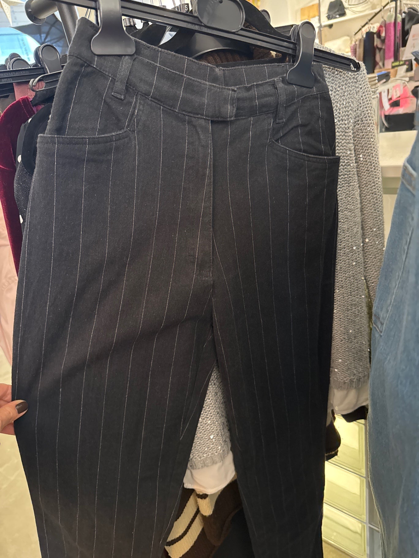 Marcel Clain Hose Schwarz Nadelstreifen Gr.: S