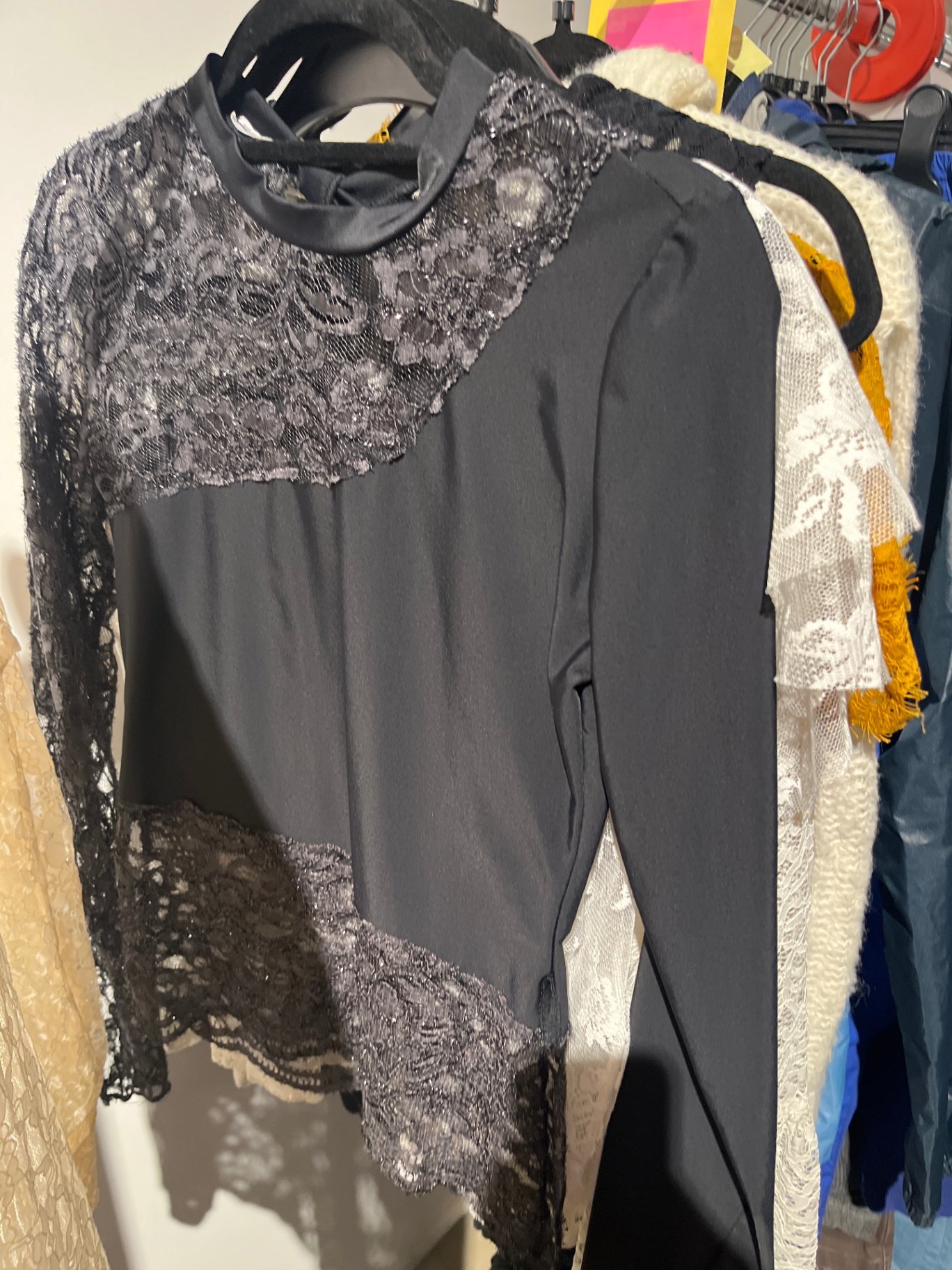 Shirt Schwarz Glitzer Spitze Gr.: S