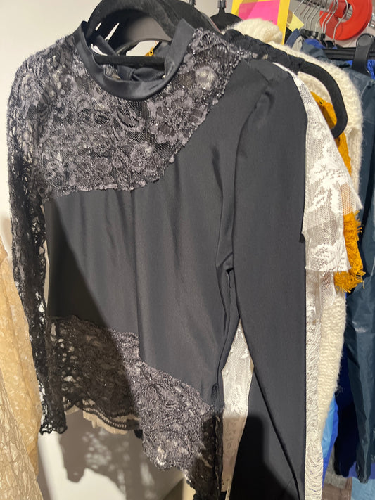 Shirt Schwarz Glitzer Spitze Gr.: S