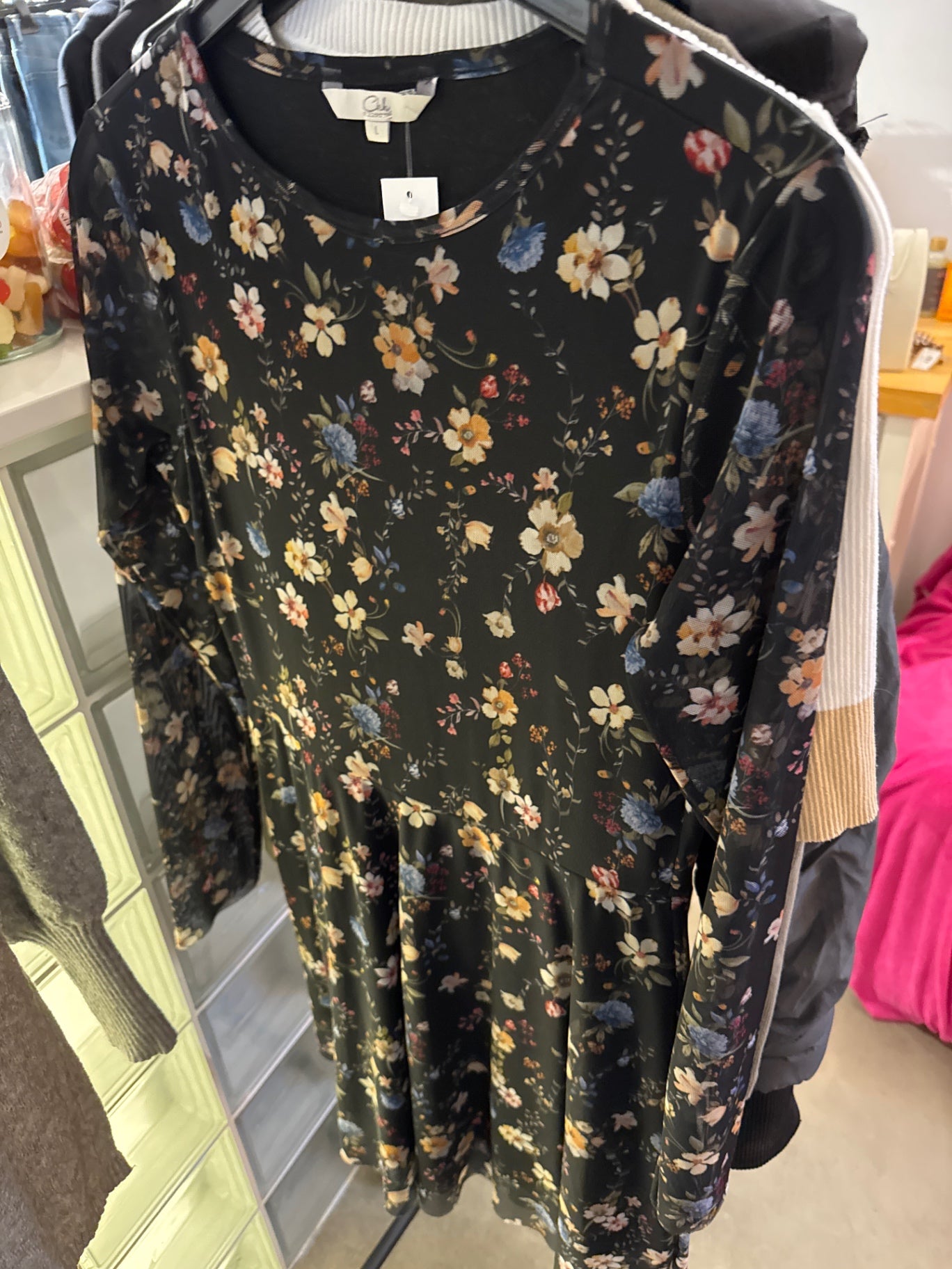 Clockhouse Kleid Schwarz Blumen Gr.: L (S/M)