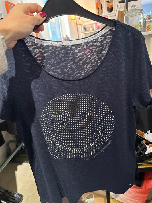 CECIL T-Shirt Dunkelblau Smiley Gr.: M