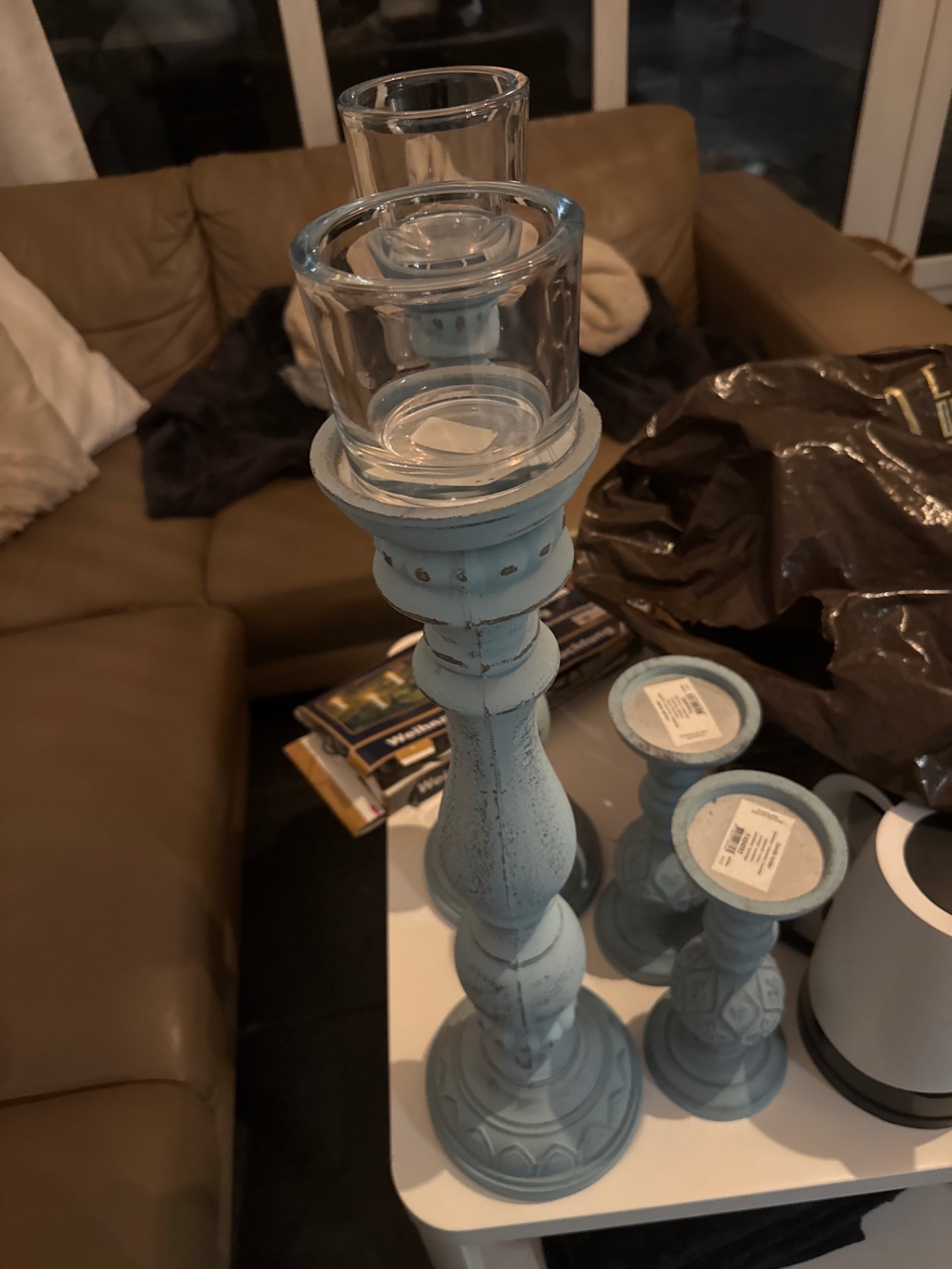 Kerzenständer groß mit Glas Türkis