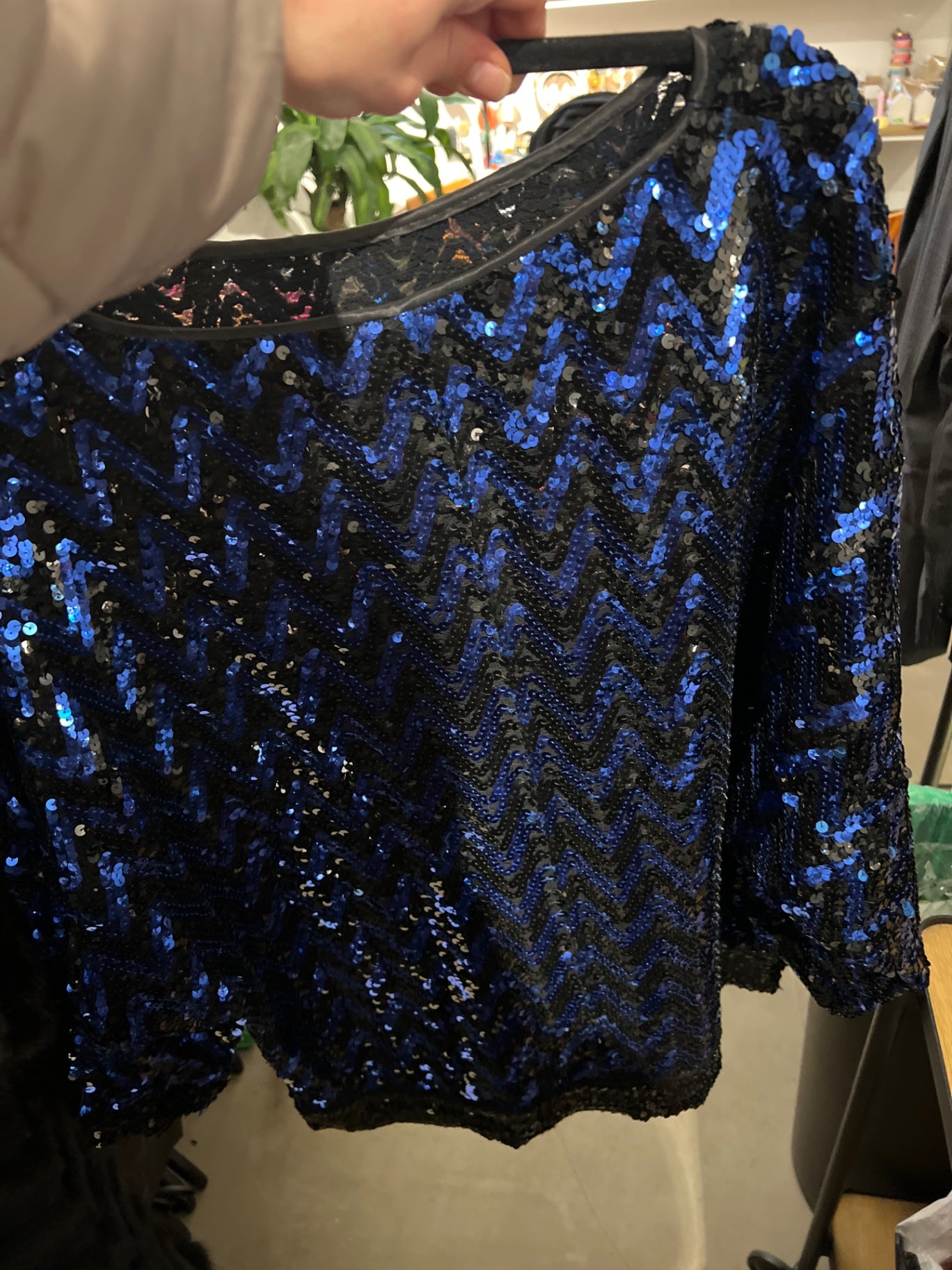 Pailetten Shirt Schwarz, Blau Gr.: XL