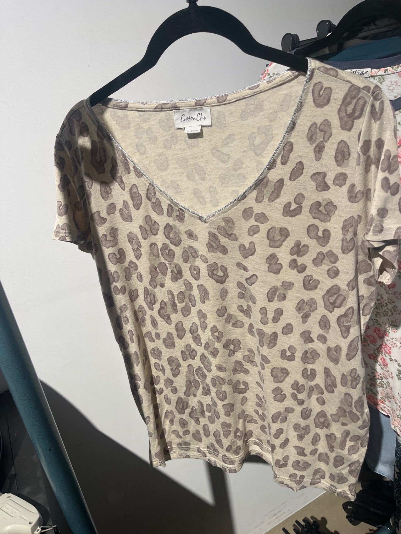 Cotton Club Top Beige mit braunen Leopardenmustern Gr.: M