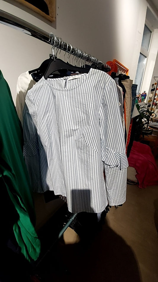 EDC Bluse Weiß mit hellblauen Streifen Gr.: L