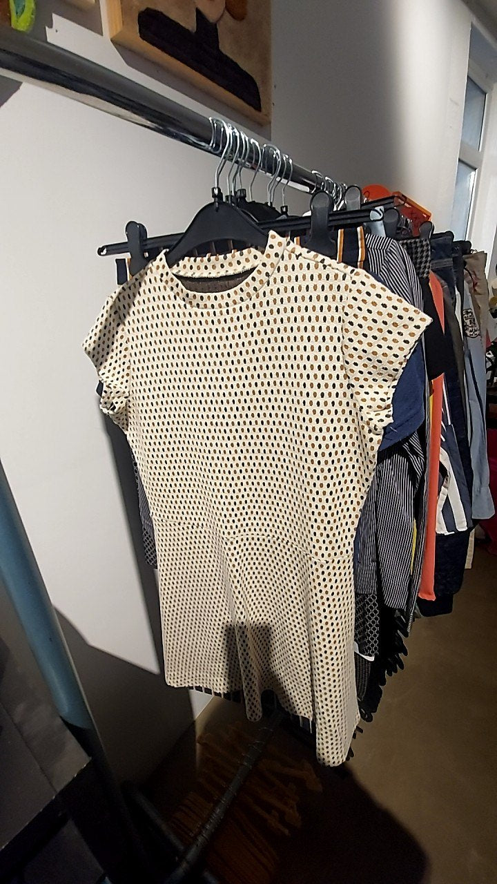 Gina Benotti Kleid Beige mit br. Punkten Gr.: M