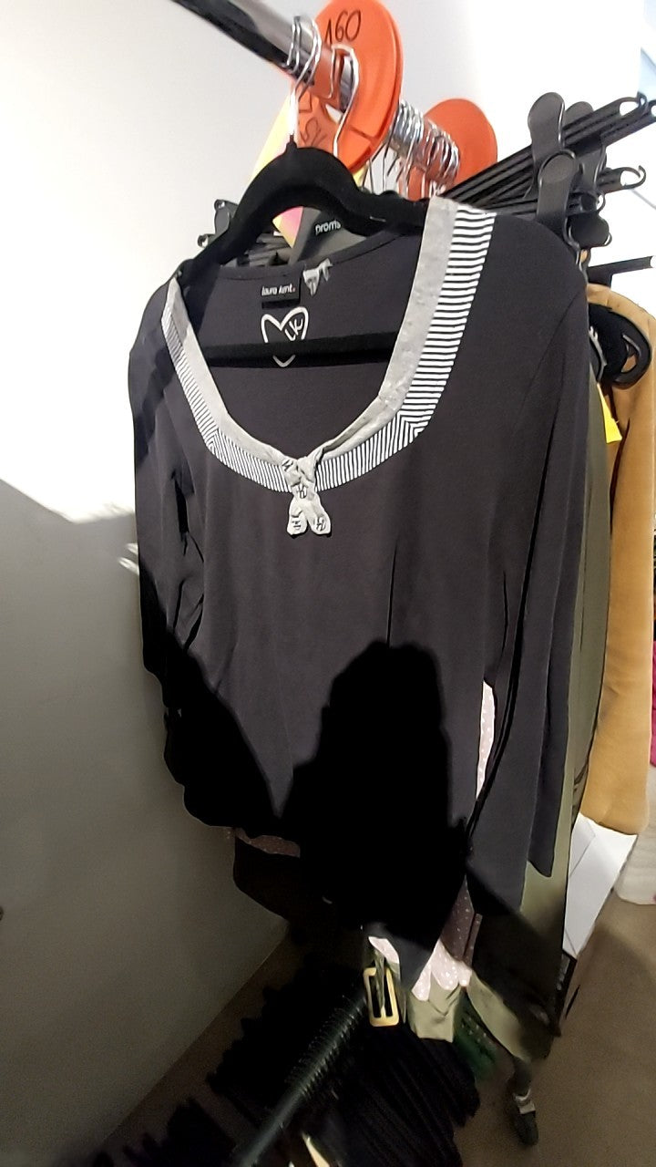 Laura Kent Shirt Schwarz Rand Blau/Weiß Gr.: XXL