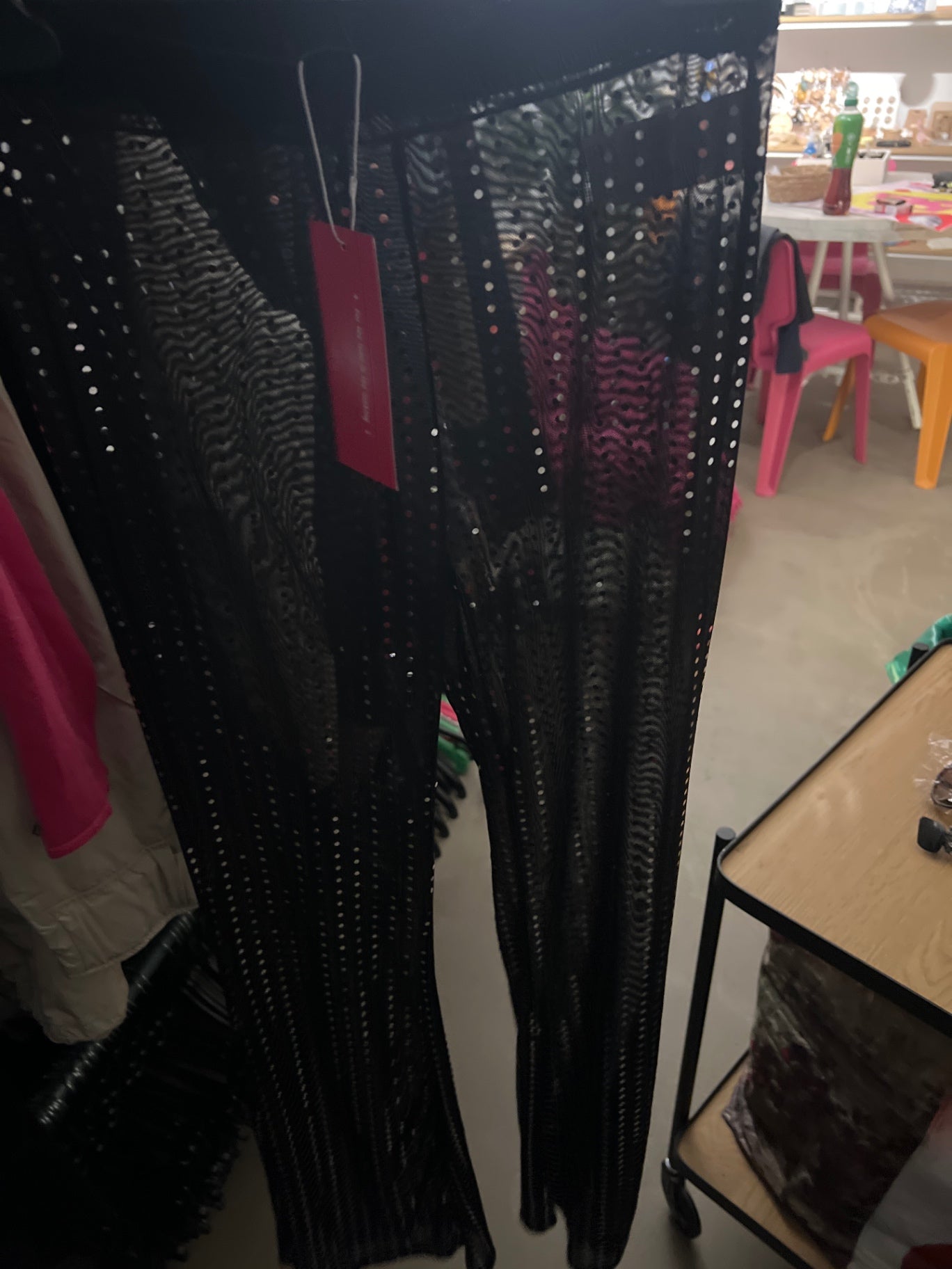 Hose Transparent Schwarz Glitzer Gr.: S