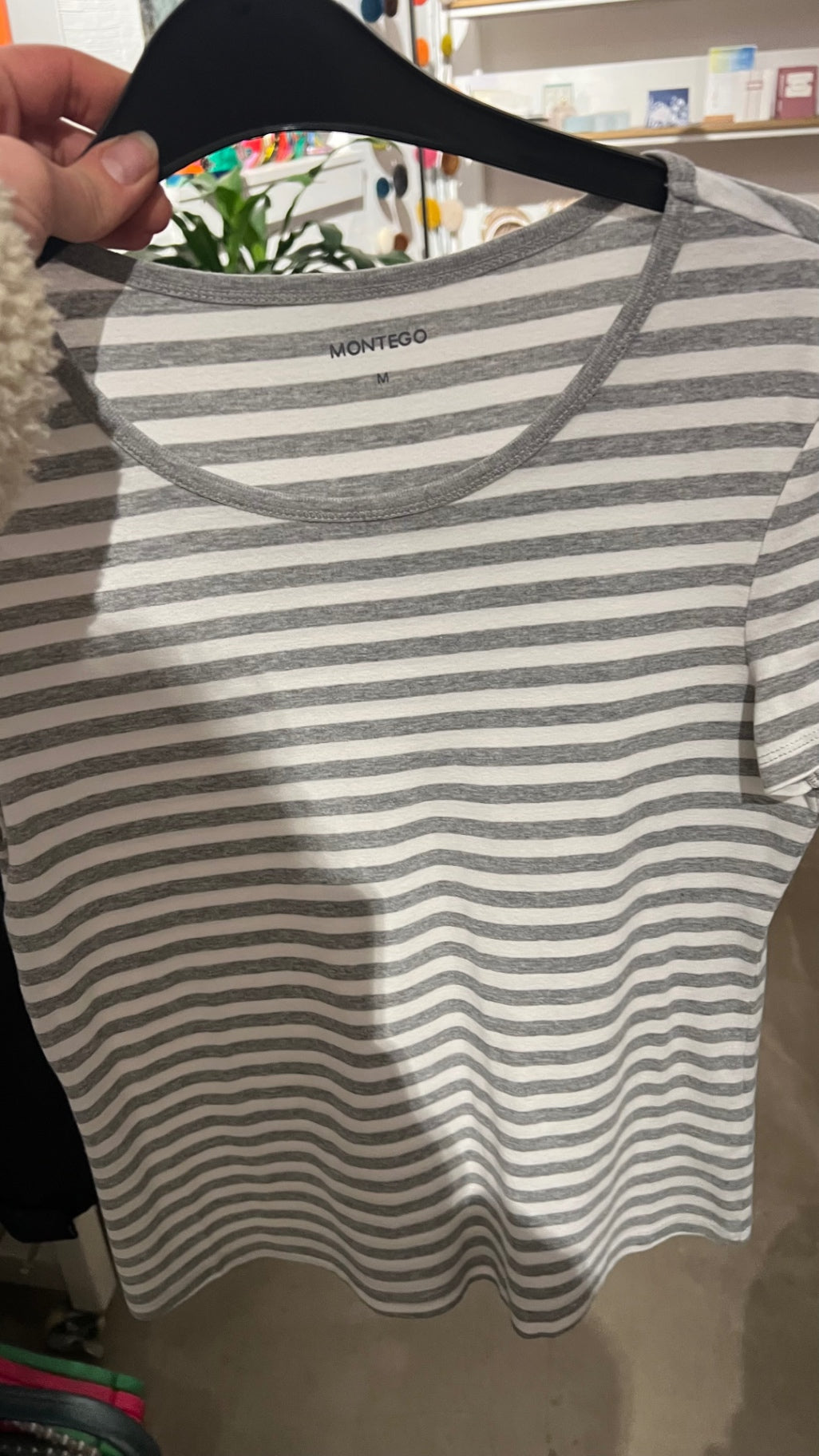MONTEGO T-Shirt Grau-weiß gestreift Gr.: M
