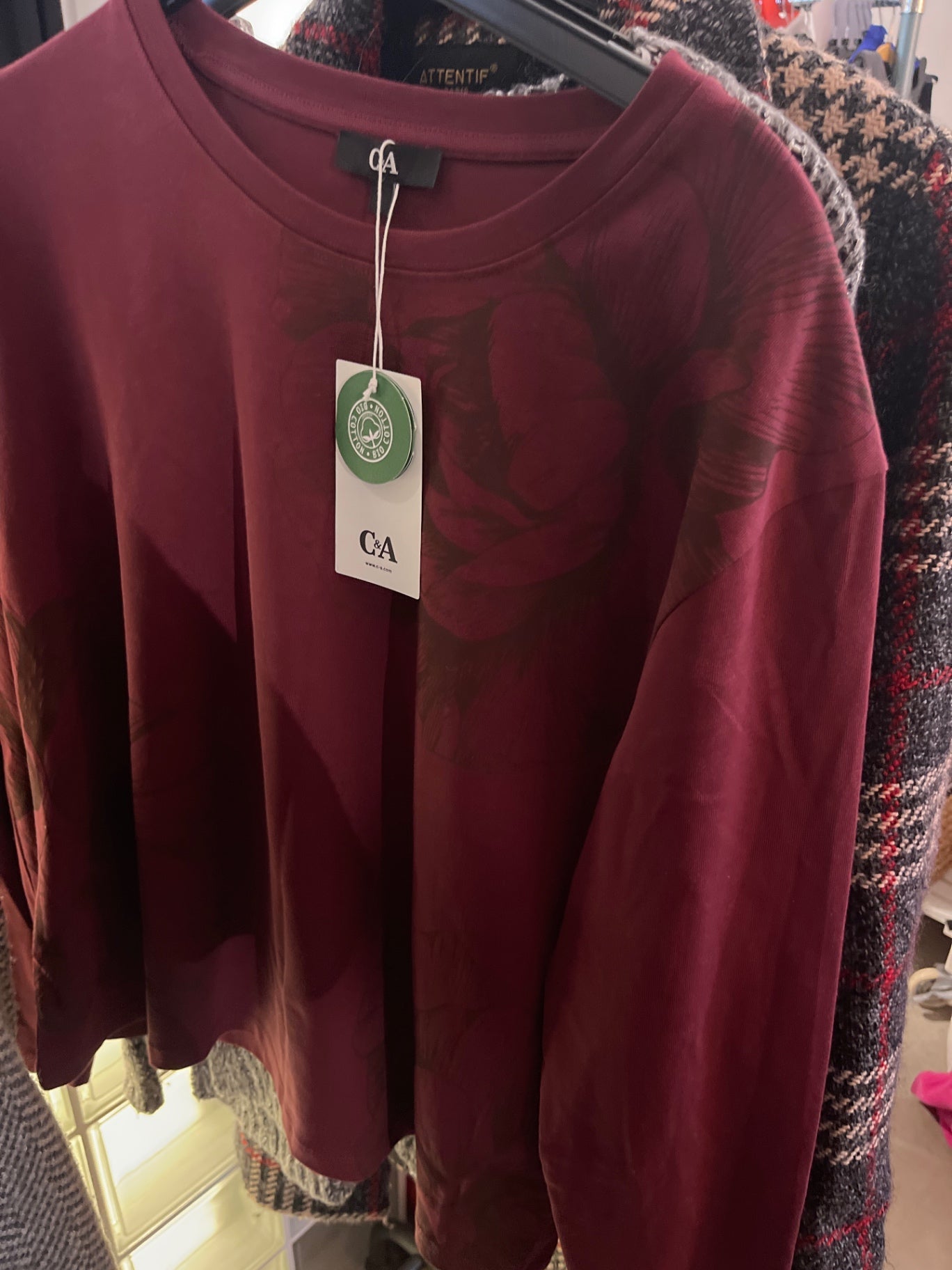 C&A Langarmshirt Bordeauxrot.: L