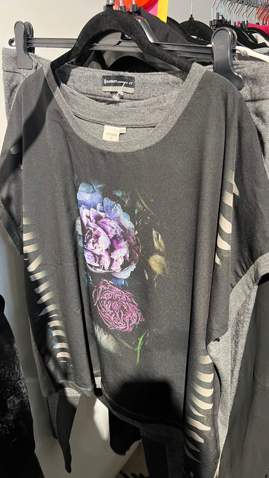 Cream T-Shirt Schwarz Blumenprint Gr.: L