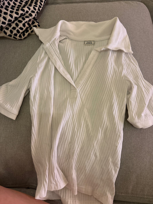 Pimkie T-shirt Weiß gerippt Kragen Gr.: S