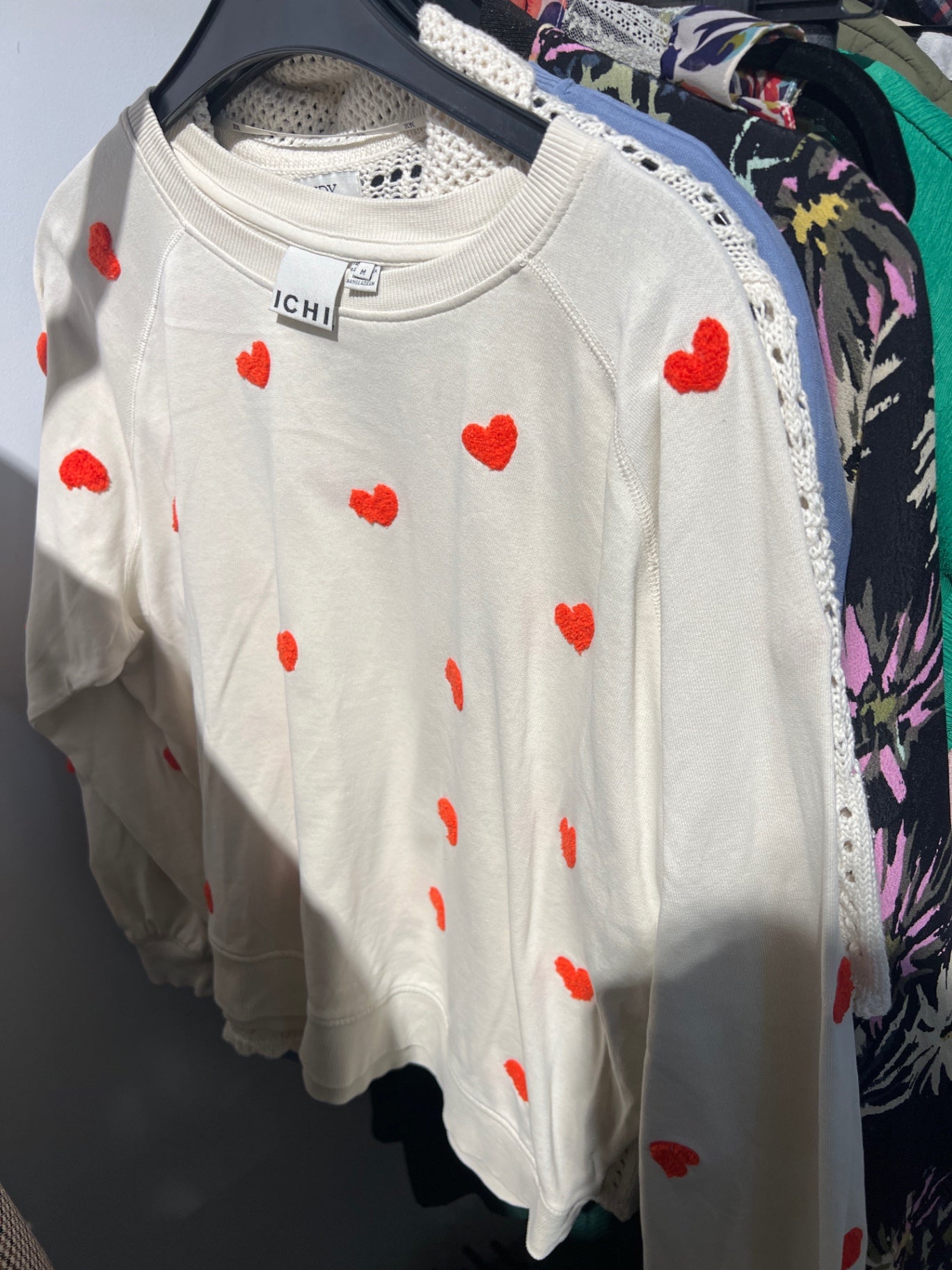 ICHI Pullover Cremeweiß Herzen Gr.: M