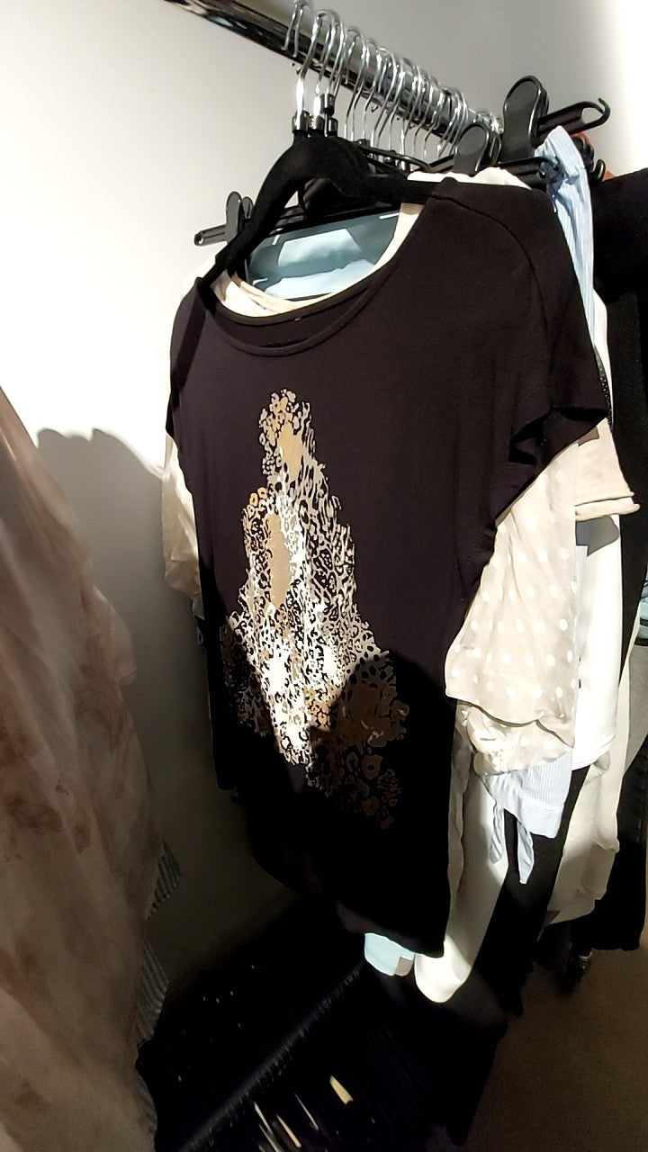 T-Shirt schwarz, beige, weiß Gr.: M