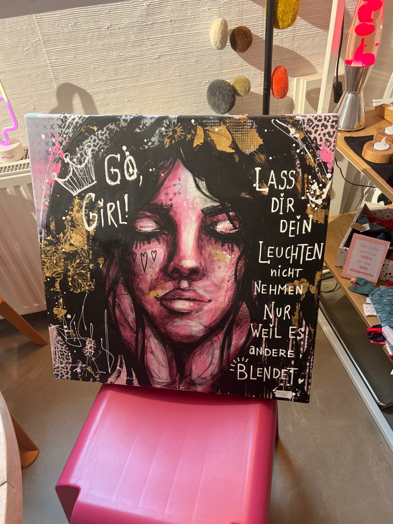 HELLY POP UP Bild 60x60 „Go Girl“ Pink Schwarz